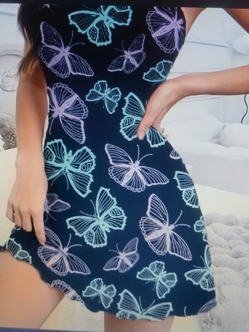 Butterfly Print Black Mini Dress - Unbranded